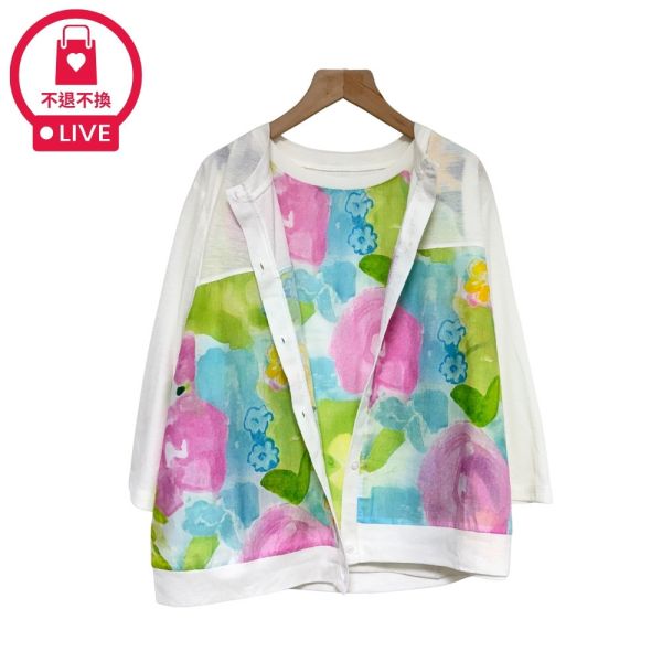 現貨7839｜兩件式水彩花朵拼接開衫+背心-CL25210B3-福利品不退不換 