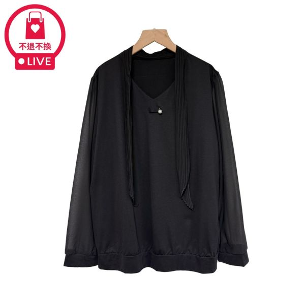 現貨7970｜壓褶飄帶綴飾雪紡上衣-SH11365A6-福利品不退不換 