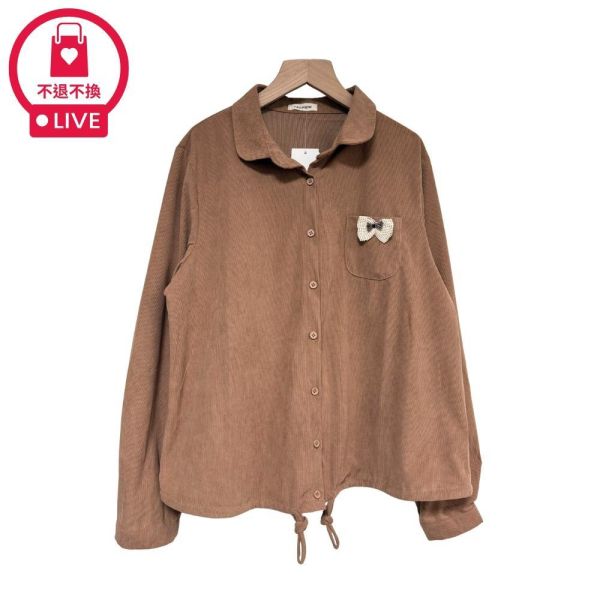 9765｜珠珠蝴蝶結口袋燈芯絨襯衫-DF8571A6-福利品不退不換 