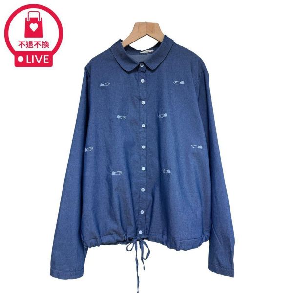 9751｜童趣海洋・小魚刺繡丹寧襯衫-DF8521A6-福利品不退不換 