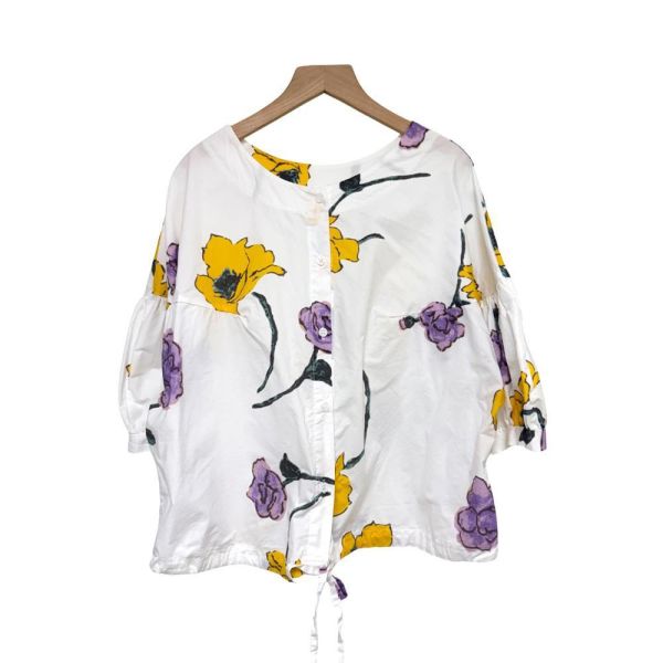 9877｜藝廊女伶・藝術感印花澎澎袖罩衫-RP1023I7 