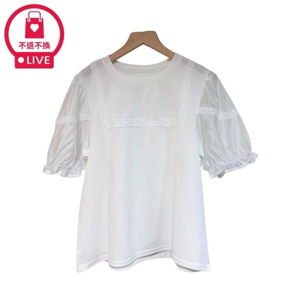 7649｜蕾絲拼接透膚袖上衣-LAD300043B1-福利品不退不換 