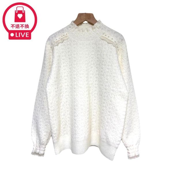 9757｜肩綴珍珠木耳邊立體織紋毛衣-RR4105A9-福利品不退不換 