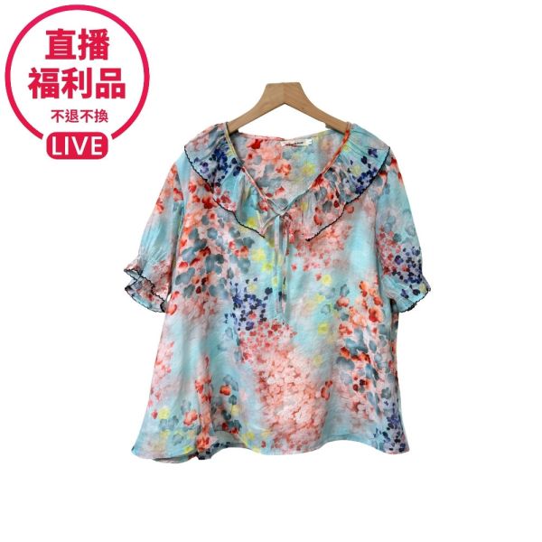 現貨7794｜蝴蝶領渲染碎花襯衫-DF5092A6-福利品不退不換 