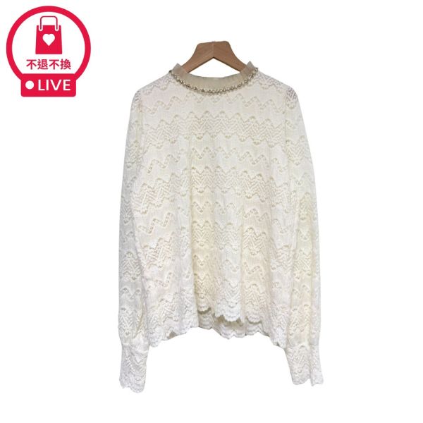 現貨9677｜精緻領蕾絲鏤空打底衫-RR9557B35-福利品不退不換 