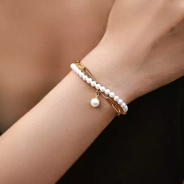 優雅雙層疊戴設計手飾貝珠款 