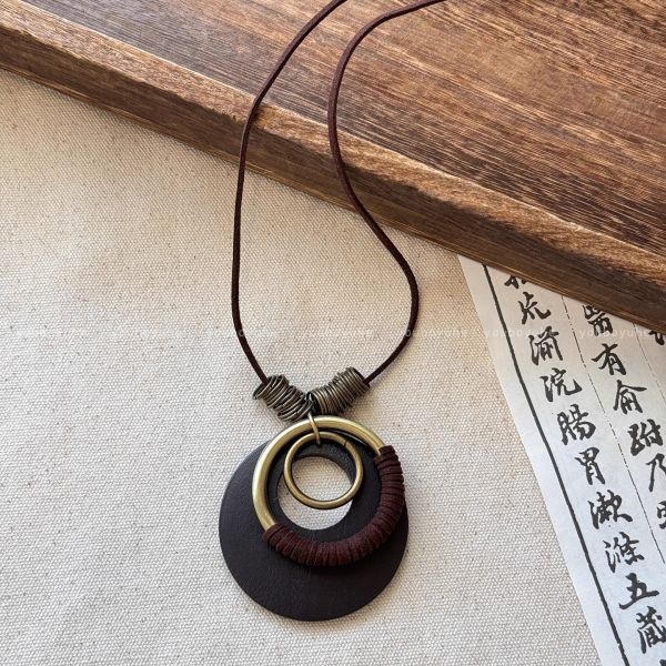 現貨9034｜民俗風皮革金屬環圈項鍊 015 