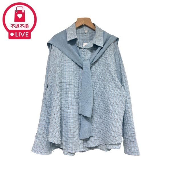 預購9792｜韓系學院風・減齡格紋披肩造型襯衫-MIA2836D5-福利品不退不換 