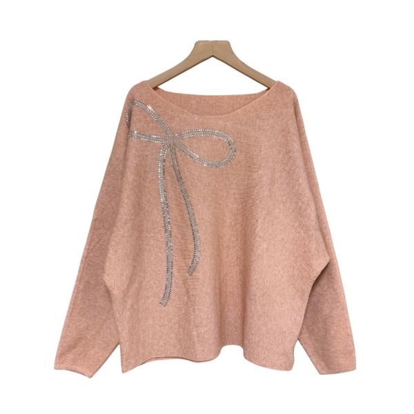 現貨8302｜自訂款一字領閃鑽蝴蝶結針織衫 042 