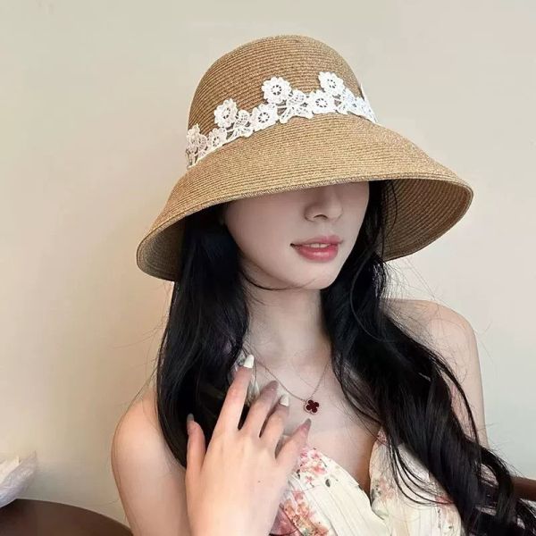 現貨7750｜蕾絲貼花圓頂淑女編織遮陽帽 BLSB1 