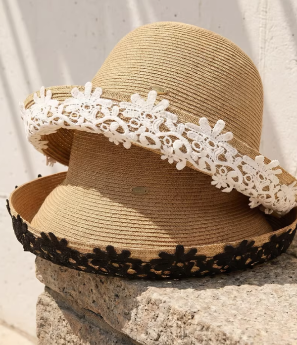 9912｜法式田園風草編蕾絲花邊遮陽帽-B0 