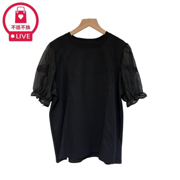 7649｜蕾絲拼接透膚袖上衣-LAD300043B1-福利品不退不換 