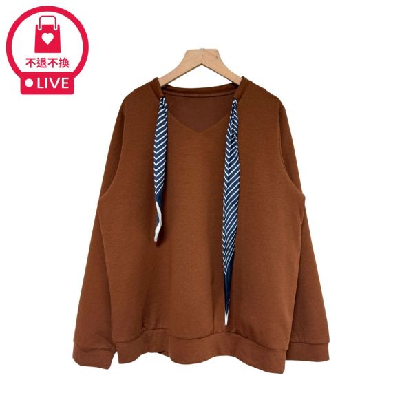 現貨7976｜條紋絲巾V領口長袖T-SH12802A6-福利品不退不換 