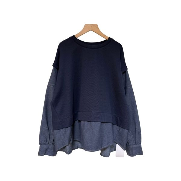 預購7954｜假兩件明線丹寧拼接衛衣-MIA25286E7 