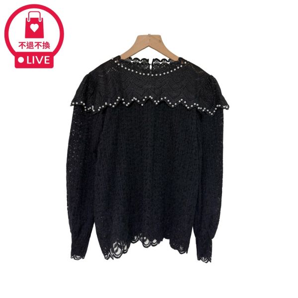 預購7990｜珍珠造型蕾絲透膚針織衫-RR2129B2-福利品不退不換 