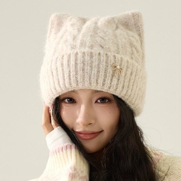 現貨 9054｜可愛網紅蝴蝶結貓耳毛帽 016 