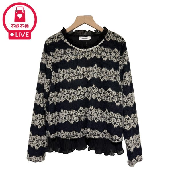 現貨9511｜木耳邊珠珠領緹花針織衫-DF5243A6-福利品不退不換 