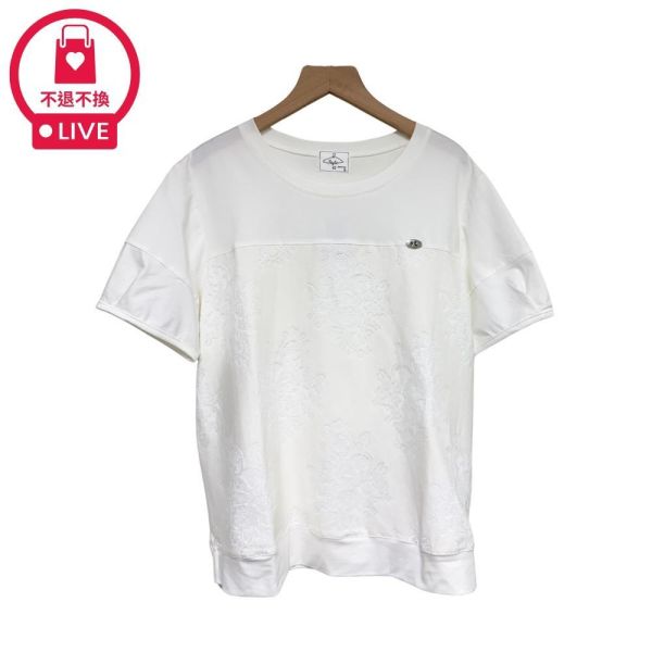 0002｜恬淡幽雅．同色系古典蕾絲拼接棉T-DF5423A6-福利品不退不換 