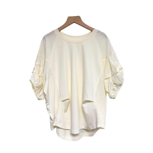 8388｜立體抓褶．視覺內縮異材質拼接衫-079 