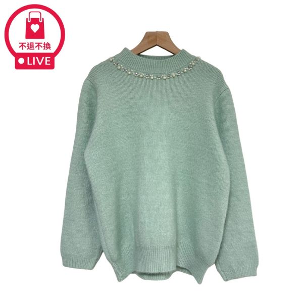 現貨9633｜釘珠鑽圓領粉彩毛衣-RR9113B2-福利品不退不換 