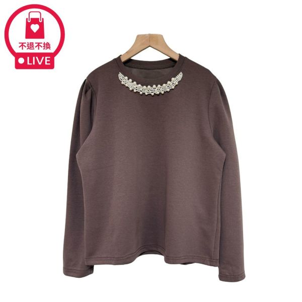 現貨9589｜肩抓皺珍珠圓領上衣-RR7171B0-福利品不退不換 