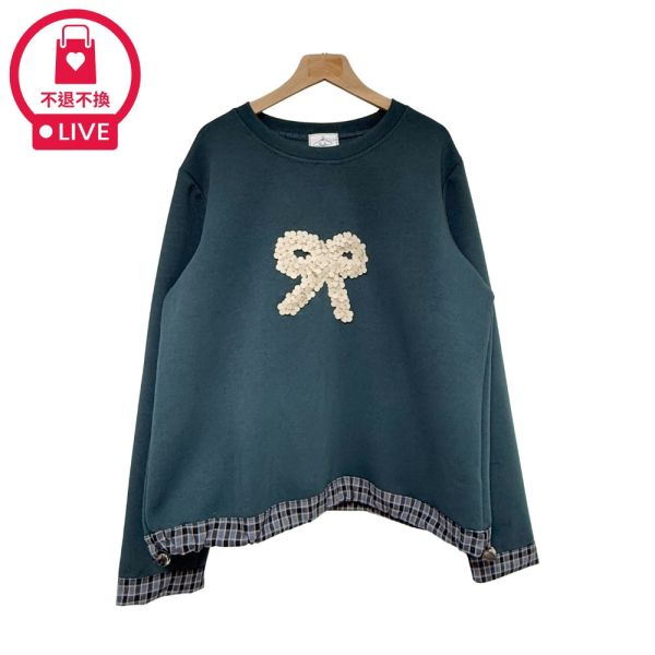 現貨9520｜人造皮革花朵太空棉長袖T-DF5248A6-福利品不退不換 