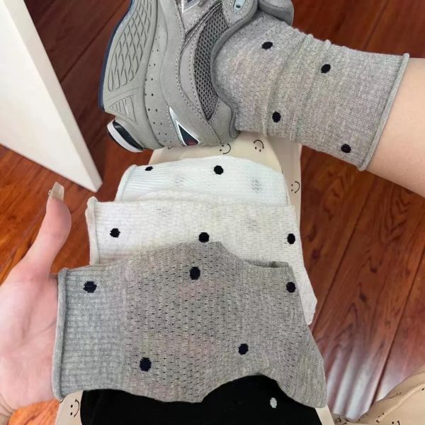 網眼透氣波點網眼卷邊鏤空堆堆襪女-10雙 007 