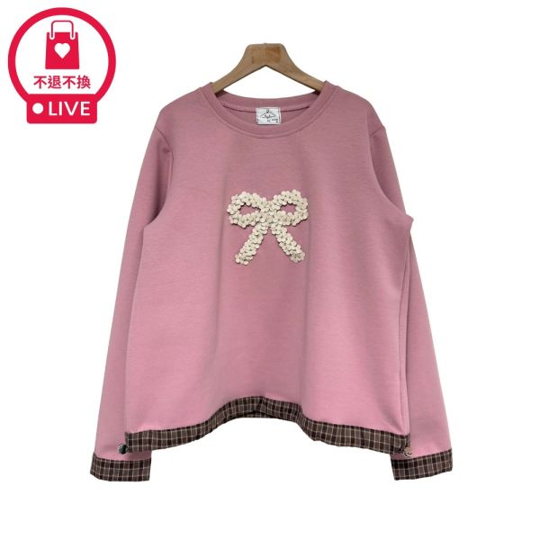 現貨9520｜人造皮革花朵太空棉長袖T-DF5248A6-福利品不退不換 