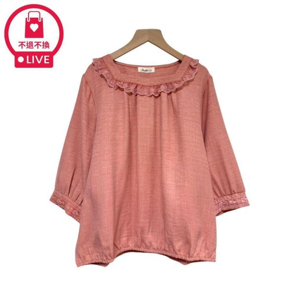 9803｜法式方領・蕾絲花邊棉麻感娃娃衫-DF7503A6-福利品不退不換 