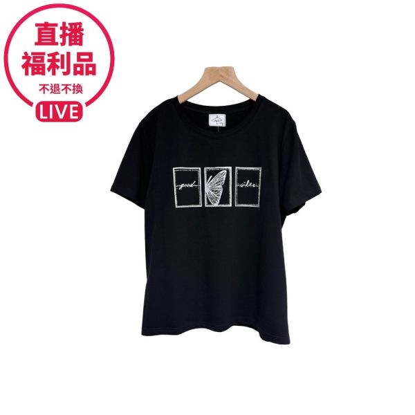 現貨7681｜閃鑽銀色蝶翼印花短袖T-DF5117A6-福利品不退不換 