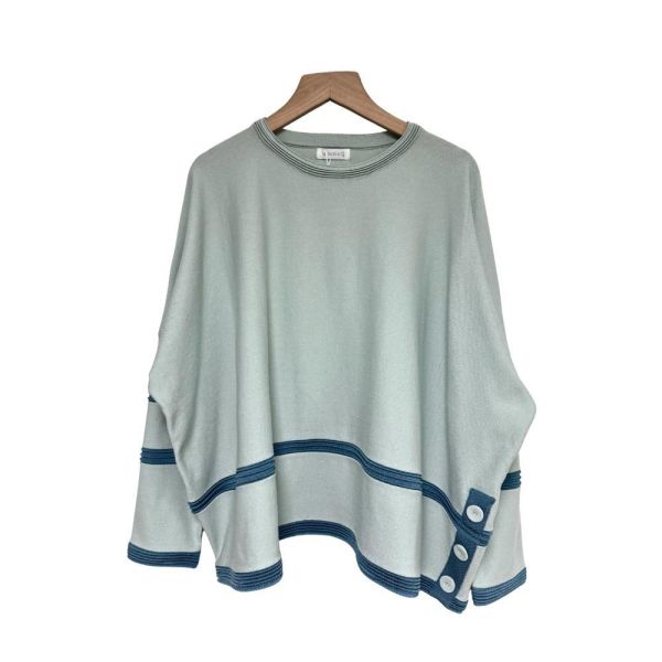 8635｜都會知性美・高雅撞色線條排釦落肩衫-060 