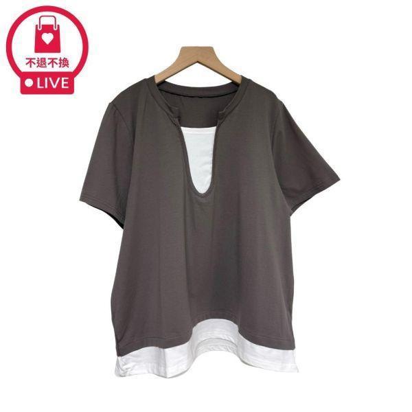 99788｜告別圓肩厚背・深U領拼接假兩件上衣(2件組)-SH70589A6-福利品不退不換 