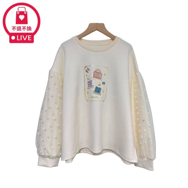 現貨9539｜巴黎印花網紗袖衛衣-RR12854B5-福利品不退不換 