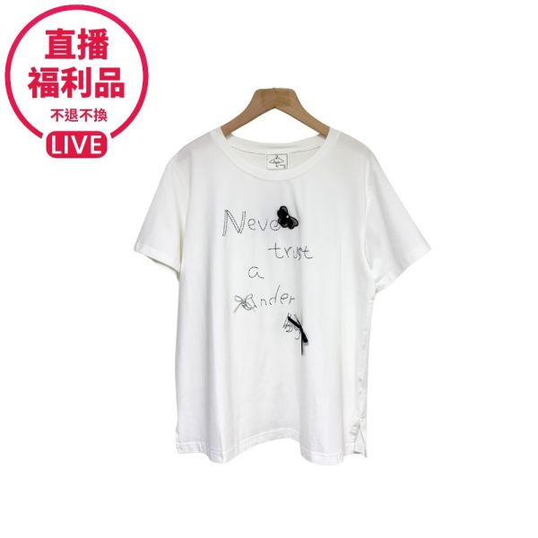 現貨7416｜英文繡線蝴蝶結T恤-DF5001A6-福利品不退不換 