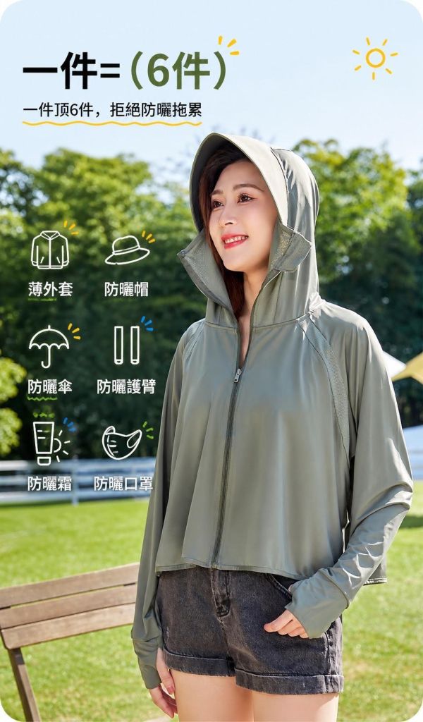 0148｜專治紫外線！黑膠連帽冰絲斗篷涼感防曬衣外套（短版）-福利品不退不換BLSB5 