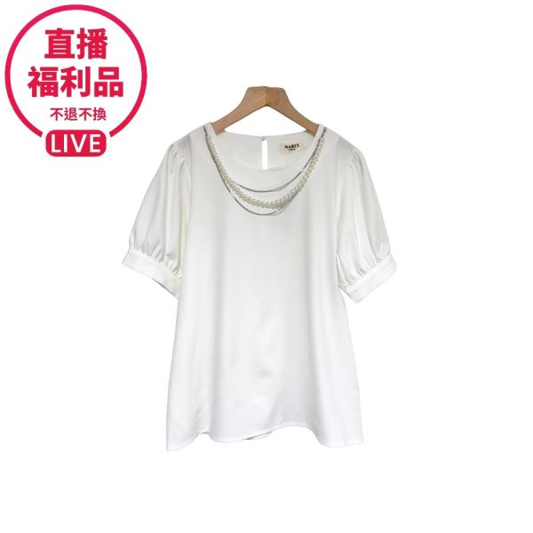 現貨7482｜珍珠項鍊圓領泡泡袖上衣-LA0142C8-福利品不退不換 