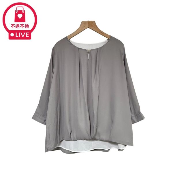 現貨7841｜圓領珍珠扣打褶雪紡上衣-SH12689B3-福利品不退不換 