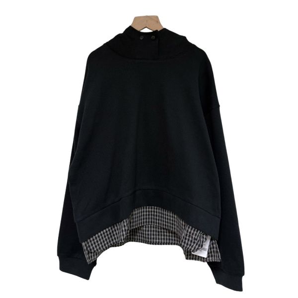 現貨7965｜格紋拼接前短後長連帽衛衣-MIA25390E8 