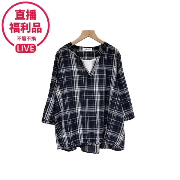現貨7654｜假兩件格紋七分袖上衣-SH6277B3-福利品不退不換 