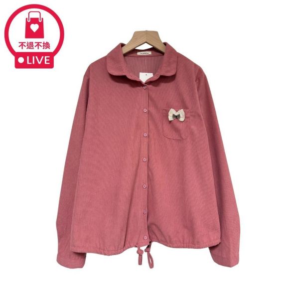 9765｜珠珠蝴蝶結口袋燈芯絨襯衫-DF8571A6-福利品不退不換 