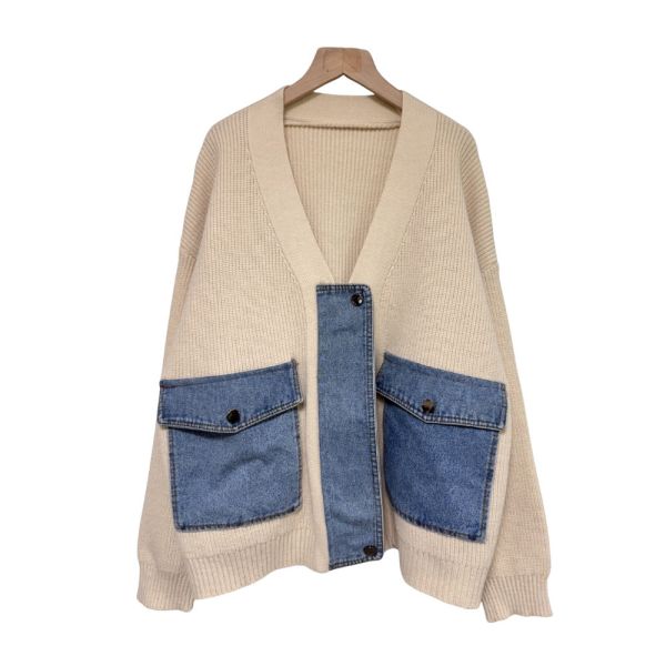 現貨9628｜丹寧口袋拼接毛線開衫-RR0622C4 