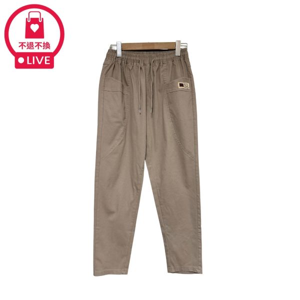 【兩件優惠】71966｜束帶鬆緊腰休閒棉質長褲-DF9001A6-福利品不退不換 