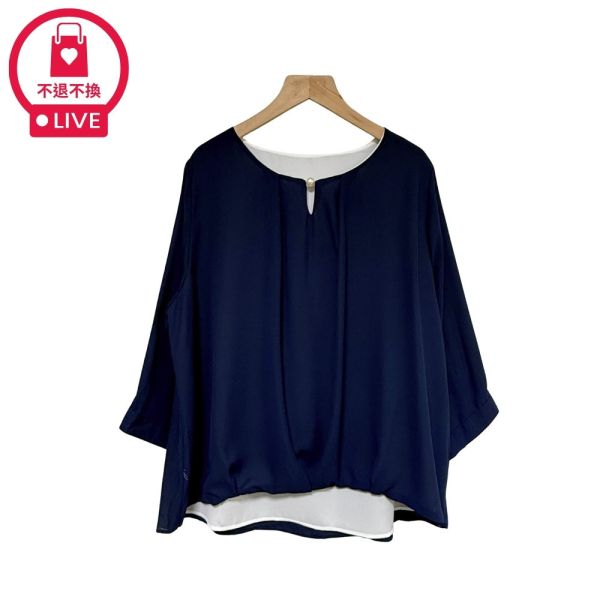 現貨7841｜圓領珍珠扣打褶雪紡上衣-SH12689B3-福利品不退不換 