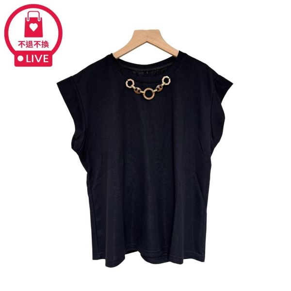 9959｜自帶項鍊！幾何環釦造型連袖T-LAD300106A9-福利品不退不換 