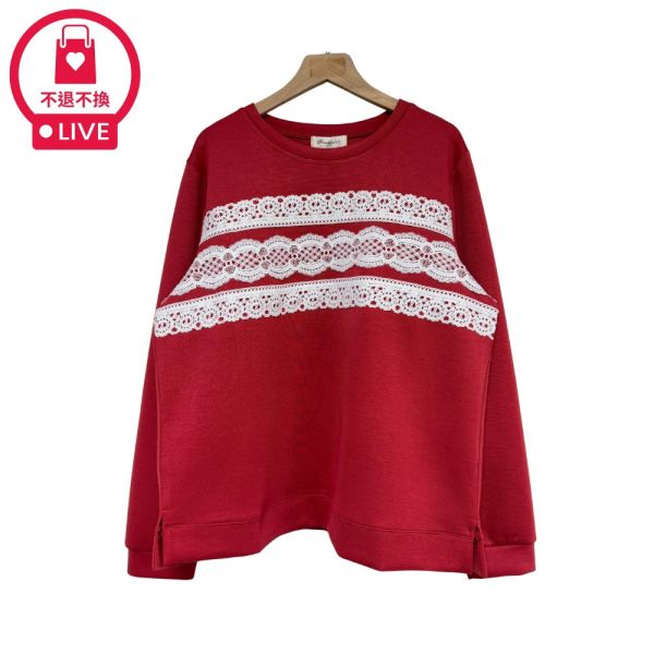 現貨9514｜蕾絲貼片太空棉長袖T-DF7431A6-福利品不退不換 