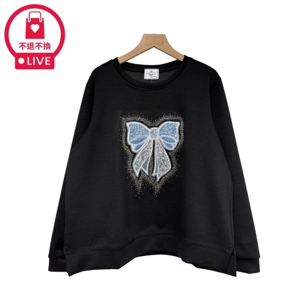 現貨9596｜閃鑽蝴蝶結太空棉長袖T-DF5271A6-福利品不退不換 