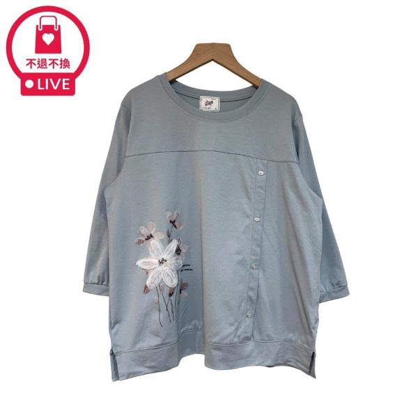 9832｜視覺切割術！不對稱燙鑽排釦花卉上衣-DF5364A6-福利品不退不換 