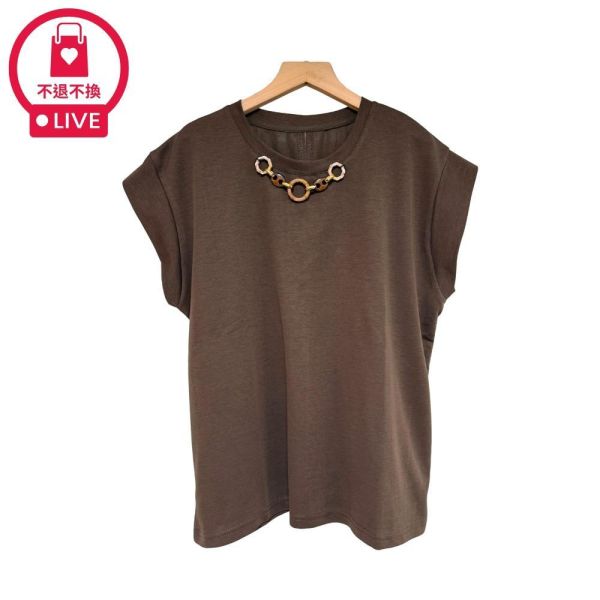 9959｜自帶項鍊！幾何環釦造型連袖T-LAD300106A9-福利品不退不換 