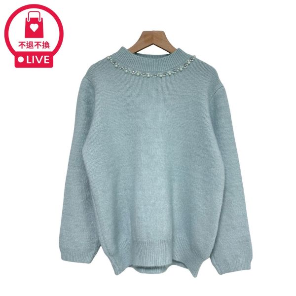 現貨9633｜釘珠鑽圓領粉彩毛衣-RR9113B2-福利品不退不換 