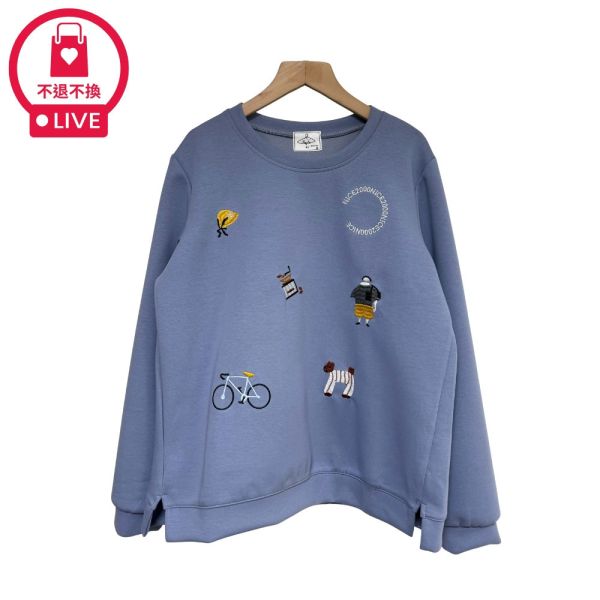 現貨9615｜慢活女子刺繡太空棉長袖T-DF5255A6-福利品不退不換 